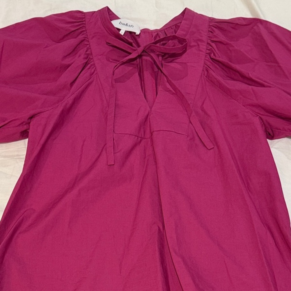 ba&sh Jamie Cotton Fuchsia Puff Sleeve Blouse - Small - Picture 3 of 8